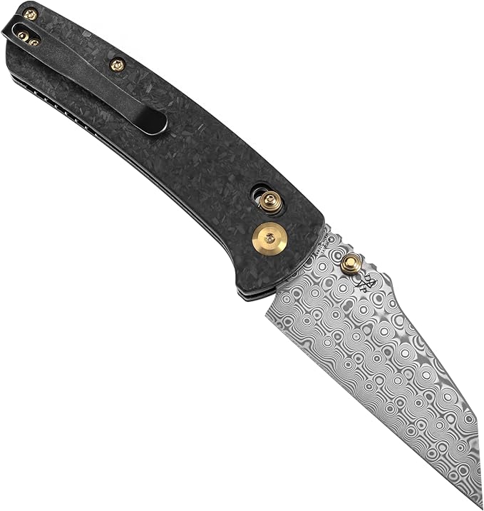 KANSEPT Elite Main Street Pocket Knife, 3.36''Damascus Sharp Tanto Blade, Shred Carbon Fiber Handle with Axis Lock and Thumb Stud,Perfect Clip for EDC, Men Gift Camping Survival Folding knives K1015V1