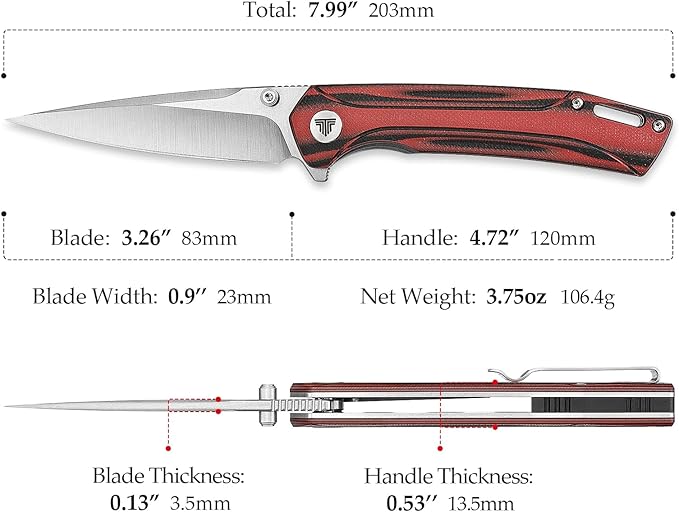 Pocket knife for Men，EDC Folding knives with Clip, 3.26" 154CM Steel Flipper Blade & G10 Handle & Thumb Stud,Gift for Camping Fishing Hiking Survival. Volans-03RB