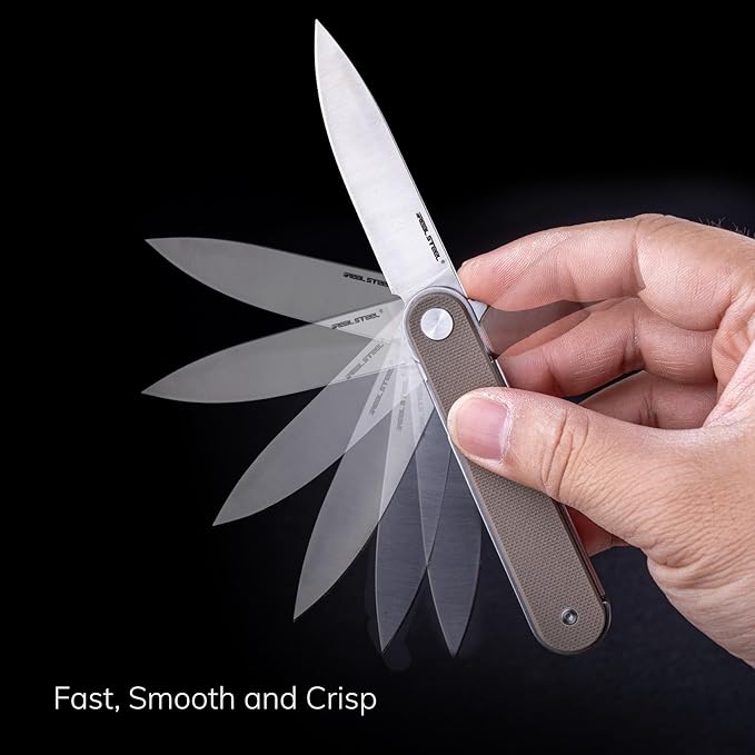 REALSTEEL IRIS Pocket Knife, Folding Knife, Flipper, Liner Lock, 2.99" 12C27 Steel Blade, Lightweight G10 Handle, 1.74oz, Deep-carry Pocket Clip, EDC Outdoor Indoor, Gifts for Men Women Camping Hiking Climbing Fishing (Carbon Fiber laminate G10)