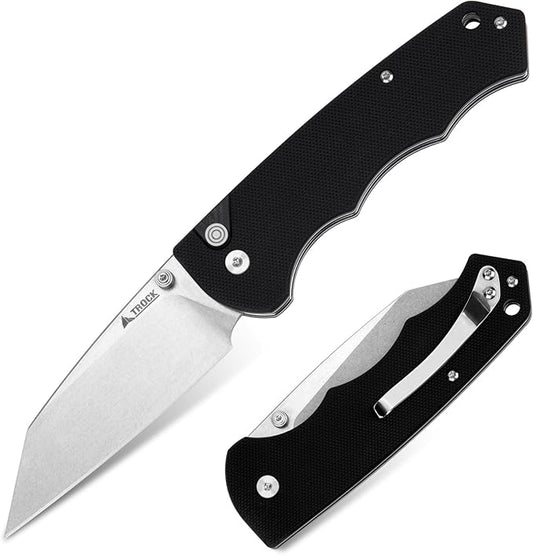 Pocket Folding Knife - 3.39" D2 Sheepsfoot Blade Stonewashed Finish - G10 Handle with Thumb Stud - EDC Knife for Men Women - Camping Hiking Survival Prepper