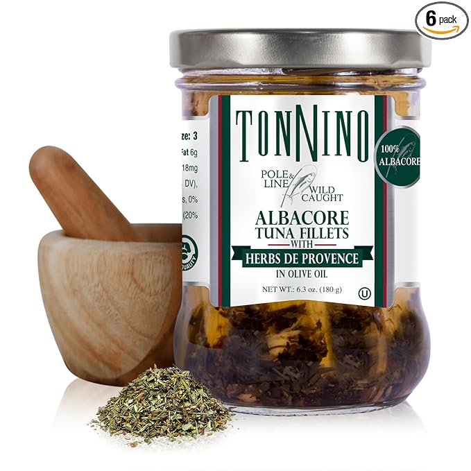 Tonnino Tuna Fish Albacore - Olive Oil with Herbs de Provence ??Pack of 6 ??Alternative to Salmon ??Protein Snacks ??Ready to Eat Meals
