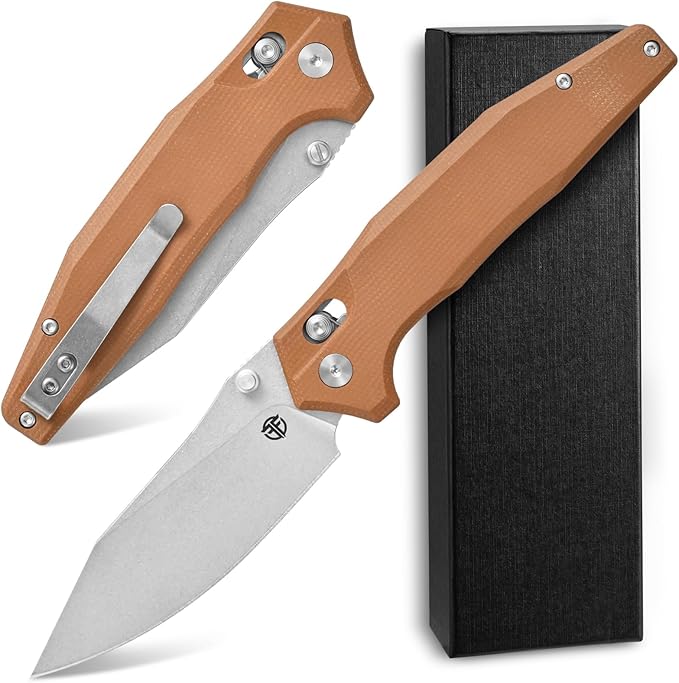FF20 Folding Pocket Knife，VG10 Steel Blade G10 Handle EDC Tool Knife for Outdoor Camping Hunting Fishing Working(Brown)