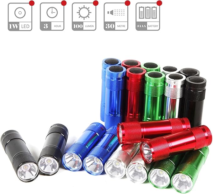 FASTPRO 20-Pack 100 Lumen Super Bright Aluminum LED Flashlights Set, with AAA Dry Batteries Included and Pre-Installed