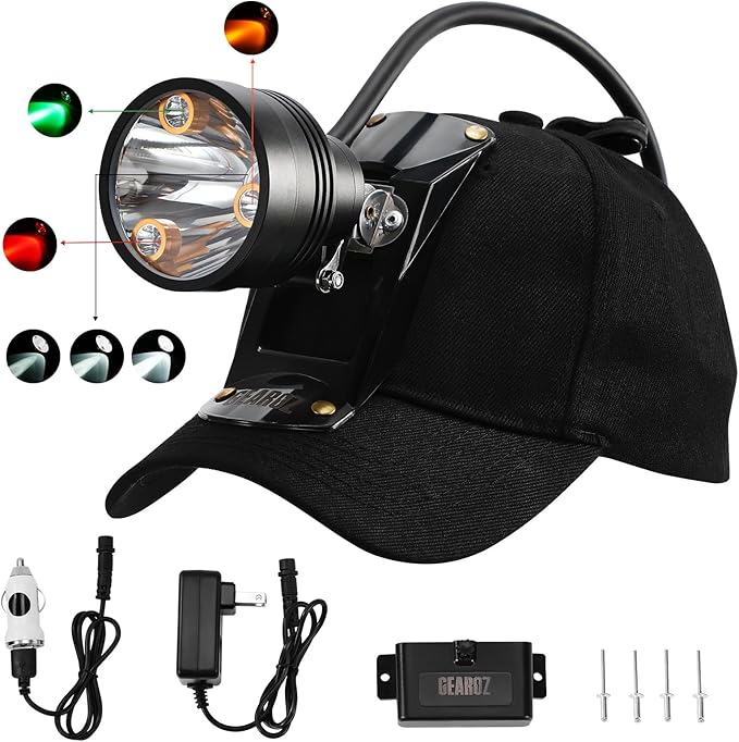 10W Coon Hunting Lights Headlamp for Coyotes Hog Predators, Rechargeable & IPX5 Waterproof, 6 Lighting Modes, 600 Lumens Bright 4-Color LED (White Red Green Amber) with Black Hunting Hat