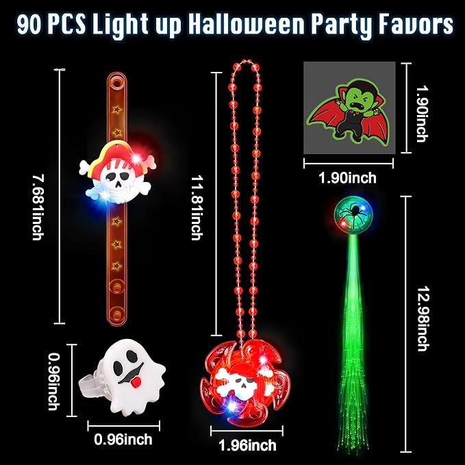 84 PCS Halloween Party Favors for Kids Boys Girls, Glow Light Up Necklace Bracelet LED Rings Bluk Halloween Toys for Trick or Treat, Halloween Goodie Bag Fillers Stuffers Treats Classroom Prizes Gift