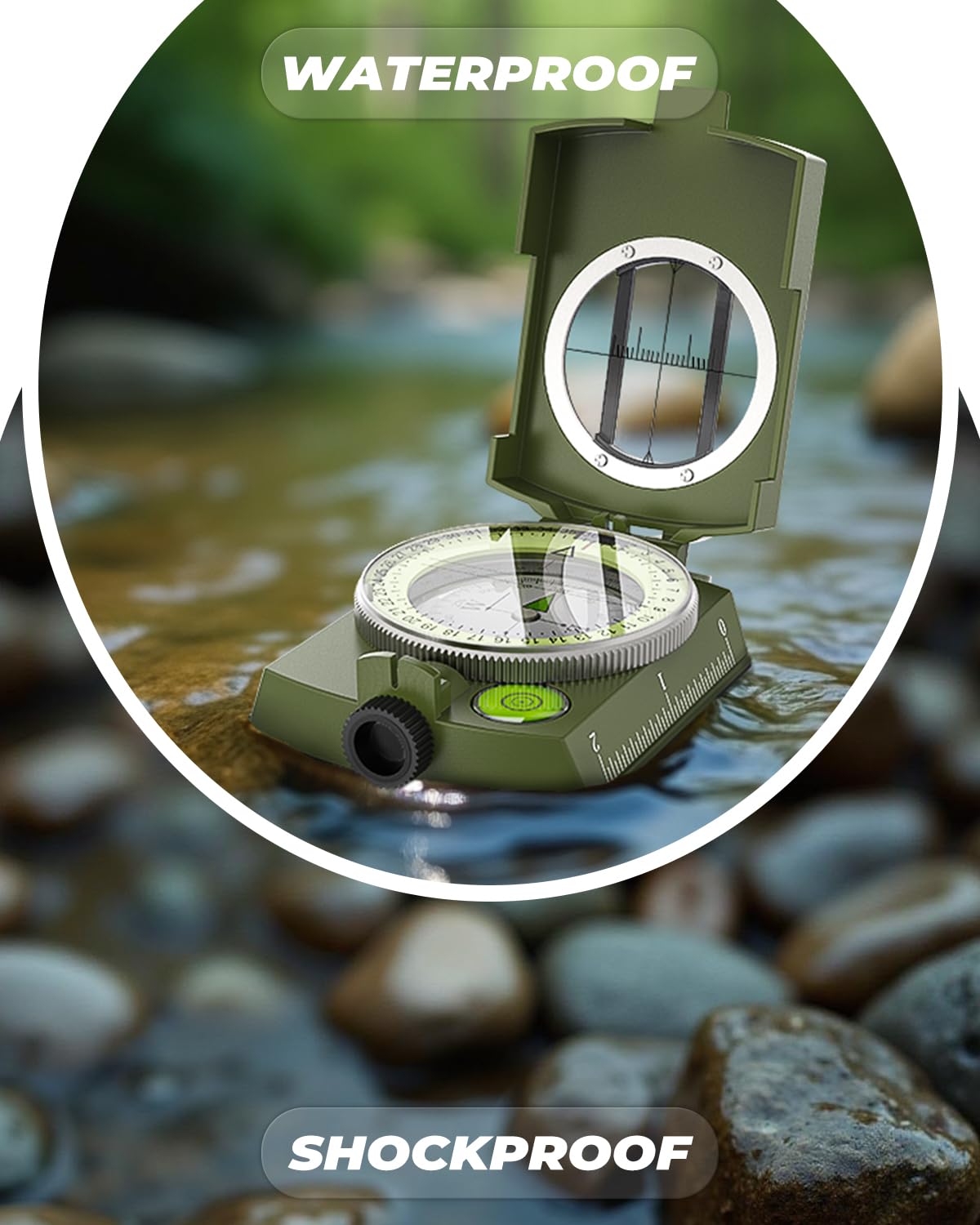 Sportneer Military Lensatic Sighting Compass with Carrying Bag, Waterproof and Shakeproof, Army