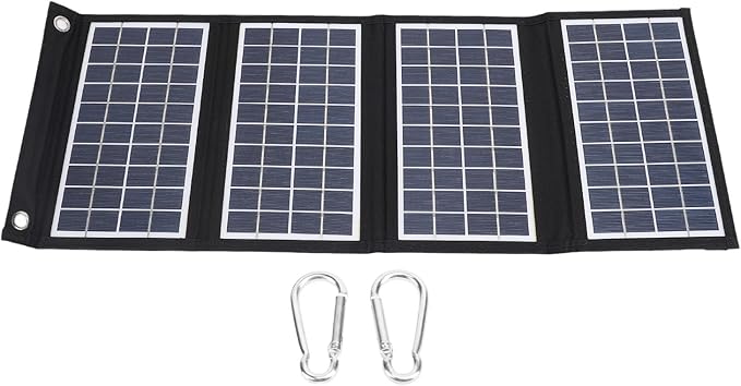 Portable Solar Panel, 30W 5V Foldable Solar Panel Charger with Dual USB Outputs, 4 Fold Water Proof Solar Panel with 2 Hooks, for Outdoor Camping Trip