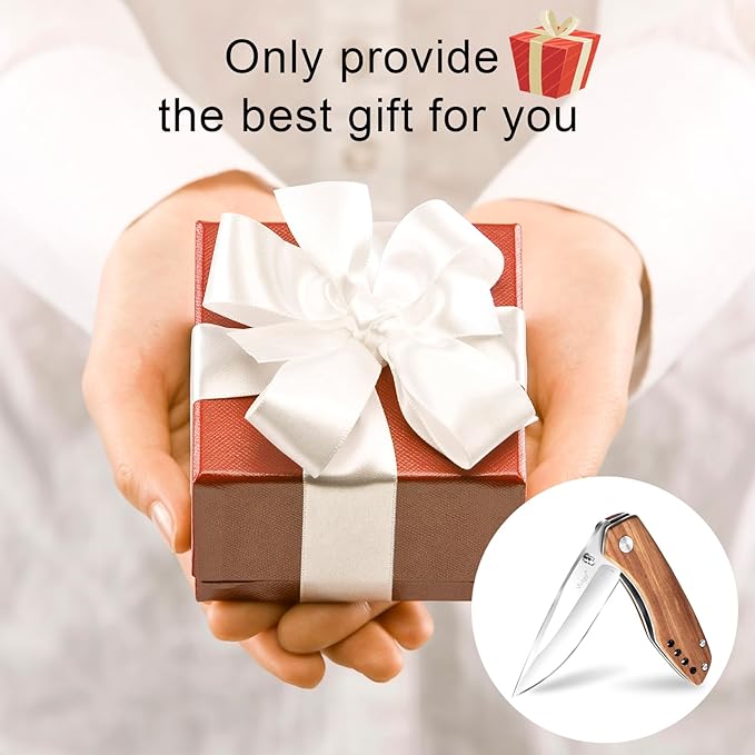 Vickay Folding Pocket Knife with Clip, 2.95" 8Cr13MoV Steel Blade, Wood Handle EDC Knife for Men & Women, Liner Lock Knife for Camping, Hunting, Tactical, Survival Father?˜s Day Gift