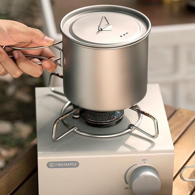 Titanium Pot 900ml & 1100ml & 1600ml Lightweight Camping Cookware for Outdoor Hiking Backpacking Travel, Non-Toxic Druable Cooking Pot with Lid & Folding Handle