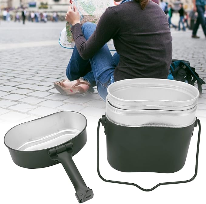 Military Mess Tin, Aluminium 180℃ Temperature Resistant Military Lunch Box Cookware Mess Kit Pots Pans Set for Outdoor Camping Hiking Picnic BBQ