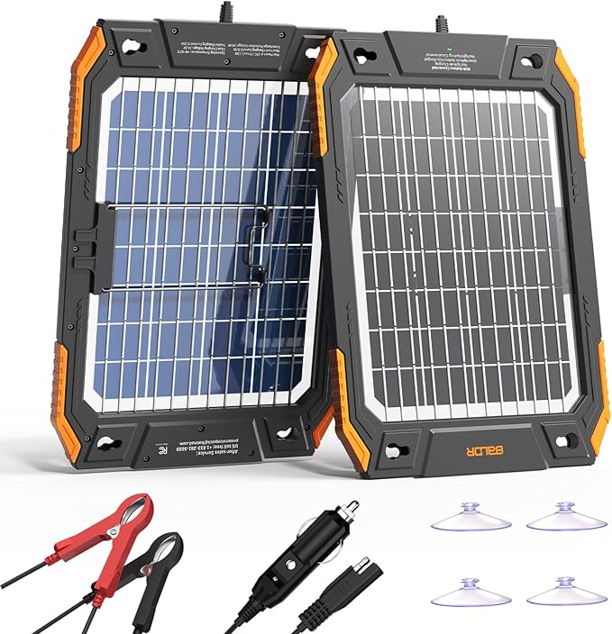 BALDR Solar Car Battery Charger, 12V 13W, MPPT Technology, IP67 Waterproof, Dual-Sided Power Battery Maintainer for Car, Boat, Lawn Mower, Trailer.