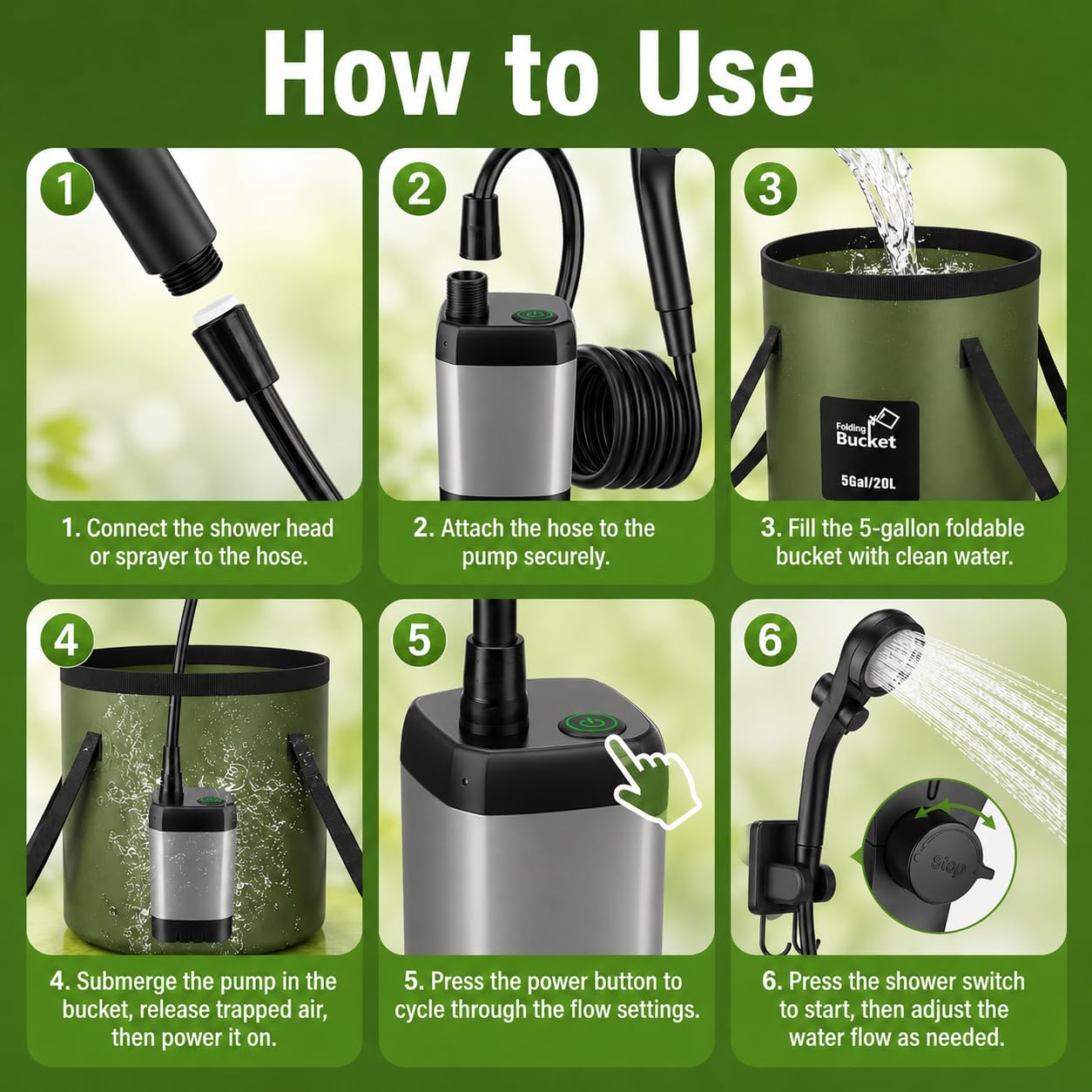 ELZONYX Portable Shower for Camping, 6000mAh Rechargeable Camping Shower with Intelligent LED