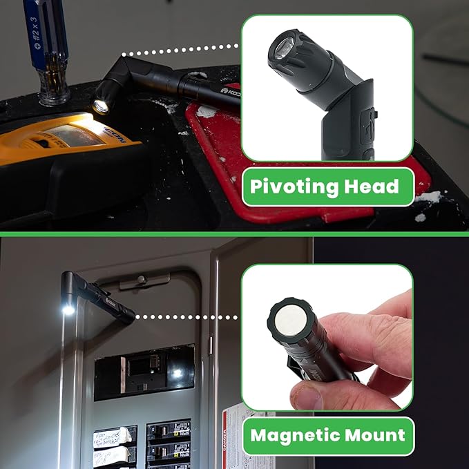 KODIAK Konform Right Angle Flashlight ??500 Lumen 90 Degree Flash Light with Magnetic Base, USB Rechargeable Swivel & Adjustable for Hands-Free Use