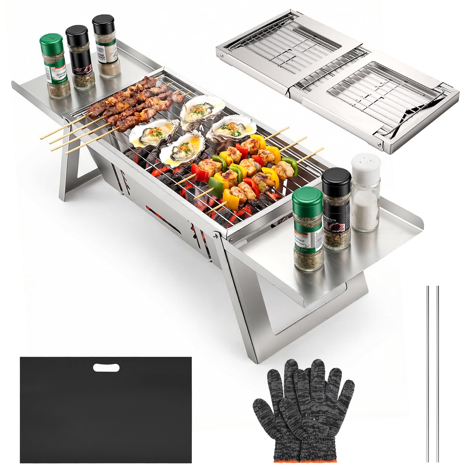 Small Portable Folding Charcoal BBQ Grill for Camping Picnic Garden Terrace