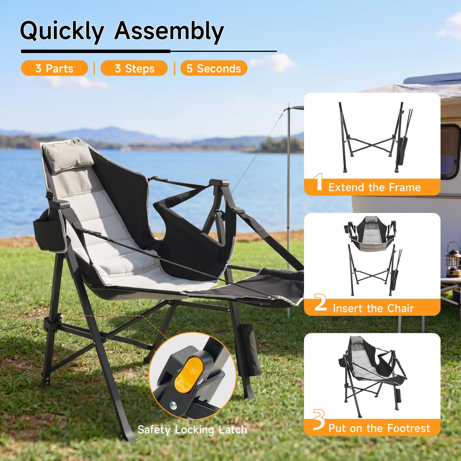 Dovov Hammock Camping Chair with Removable Footrest, 400lbs Heavy Duty Portable Swing Chair Outdoor
