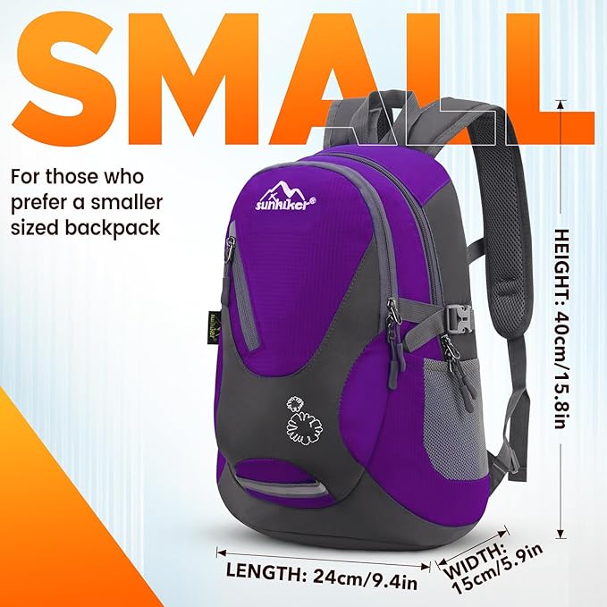 sunhiker Cycling Hiking Backpack Water Resistant Travel Backpack Lightweight SMALL Daypack M0714 (purple)