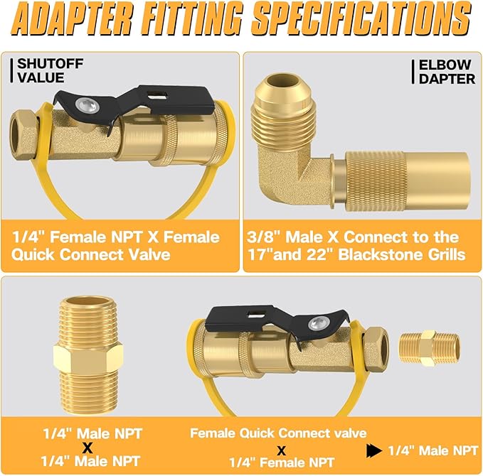 12FT RV Quick Connect Propane Hose with 1/4" Safety Shutoff Valve, Stainless Steel & Brass, Silver, Grill Connectors, 12 Feet, Blackstone 17"-22" Griddle Compatible