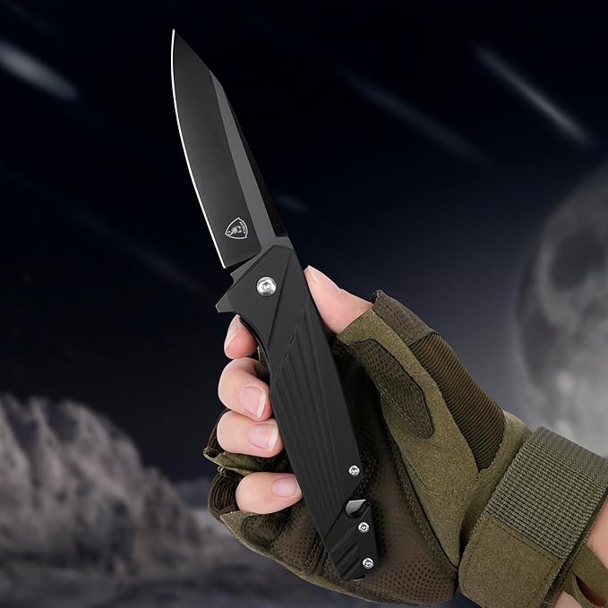 AUBEY Pocket Knife, 8Cr14Mov Steel Blade 3.54", 3-in-1 Folding Knife for Men, Tactical Multitool Knife with Glass Breaker Seat Belt Cutter for EDC Outdoor Survival Camping Hiking (Aluminum Handle)