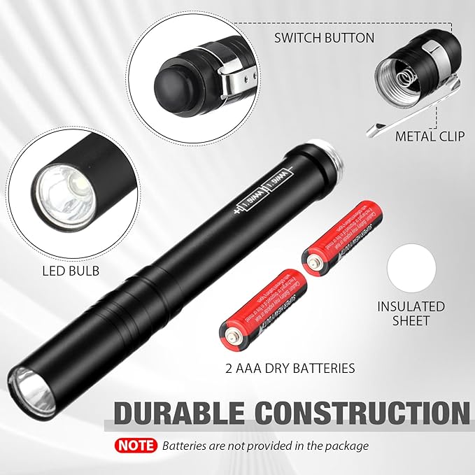 15 Pack Mini Pen Flashlights Bulk LED Pen Lights Aluminum Pocket Flashlights with Clips Small Handheld Torches Gifts for Camping Hiking Emergency Outdoor (Black)