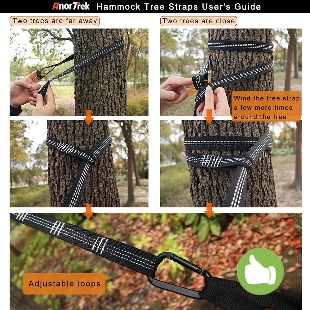 AnorTrek Camping Hammock, Super Lightweight Portable Parachute Hammock with Two Tree Straps Single