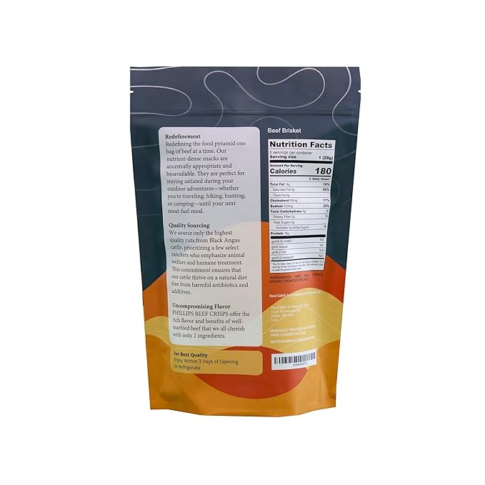 Phillips Beef Crisps - Brisket - Only Beef & Salt - Zero Carbs - Zero Sugar - High Protein Meat Snacks - 14g Protein