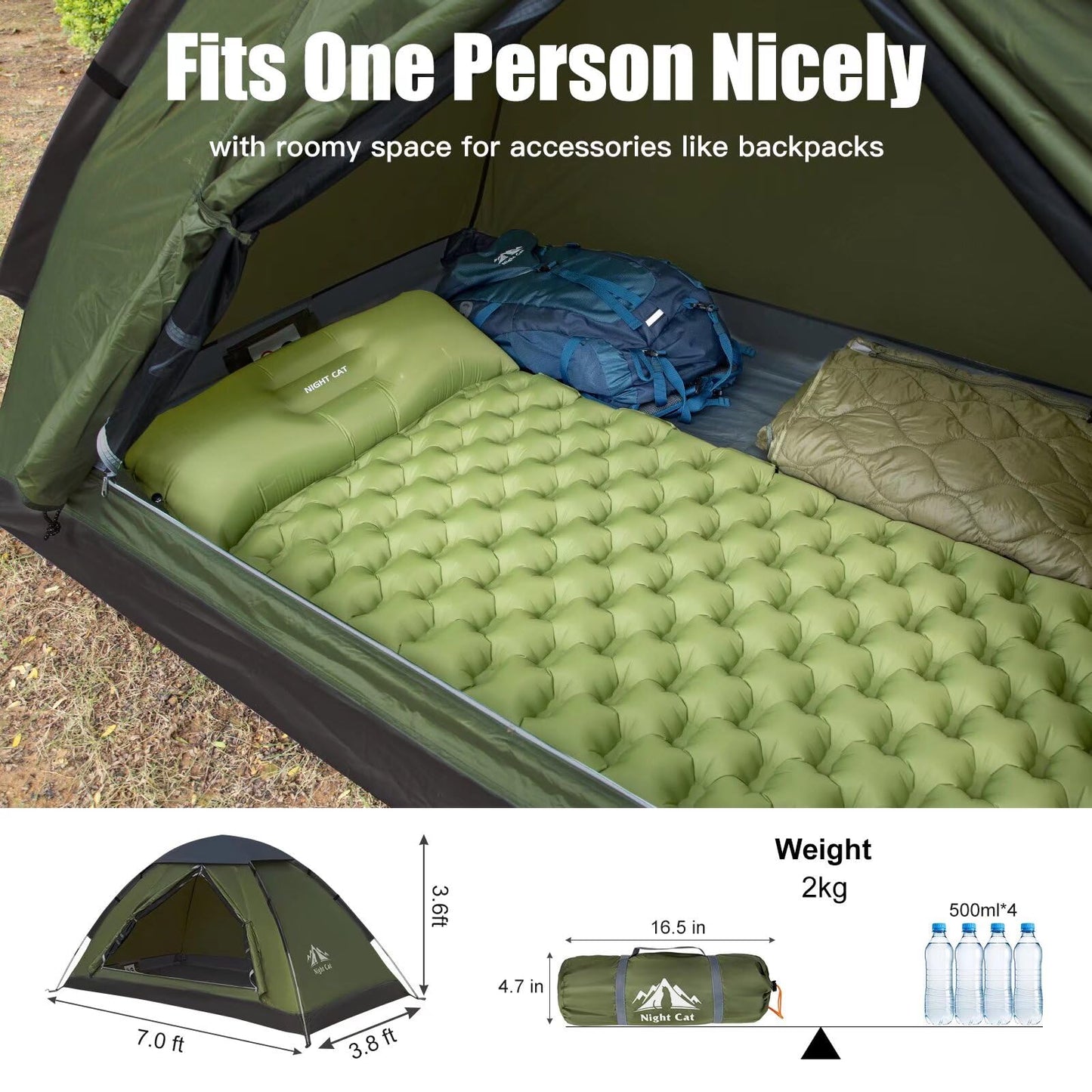 Night Cat Backpacking Tent for One 1 to 2 Persons Lightweight Waterproof Camping Hiking Tent for