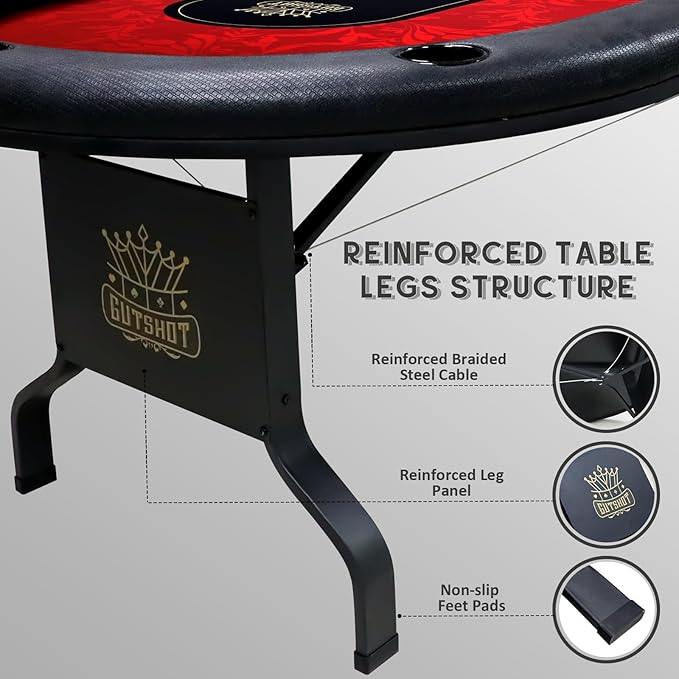 GUTSHOT Foldable Poker Table for 10 Players with 10 Chairs and Poker Chips Set - Premium Soft-Padded Armrest, Individual Cup Holders- Crafted with Durable Materials, Long-Lasting Poker Table