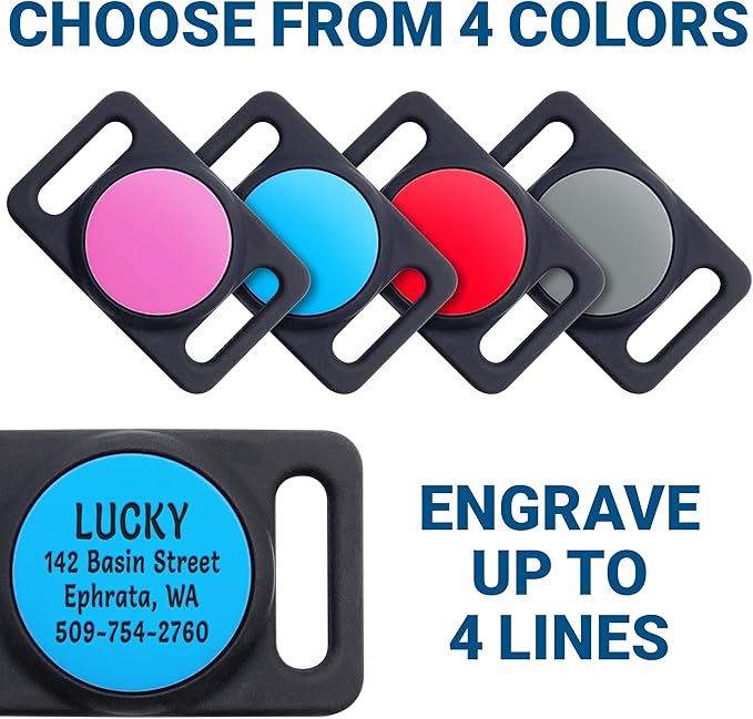 GoTags Designed for Airtag Engraved Dog Collar Holder, Personalized Case for Pet Collar, Up to 4 Lines of Custom Text, Slide On Tag for GPS Dog Tracker, Compatible with Apple iPhone (Solid, Large)
