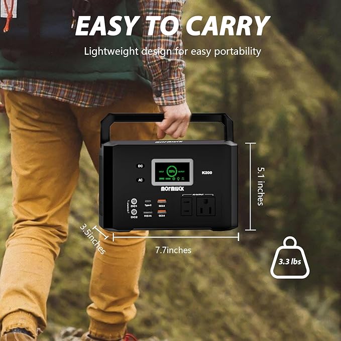 200W Portable Power Station (400W Peak), mormluck 118Wh Solar Generators with 110V/200W AC Outlet（NO SOLAR PANELï¼? 32000mAh Lithium Battery for Home Backup, Outdoor Adventures, and RV Emergencies