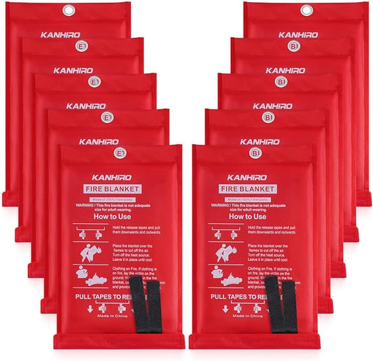 Emergency Fire Blanket for Home Kitchen - KANHIRO Fiberglass Fire Suppression Blanket Great for School, Fireplace, Grill, Car, Office, Warehouse (10 Pack, 39 in X 39 in)