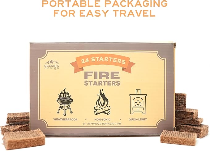 Fire Starters ??24-Pack | Non-Toxic, Odorless & Weatherproof Fire Starters for Camping, Fireplace, BBQ, Wood Stove & Grill | Easy Light, Long Burning 8??0 Minutes