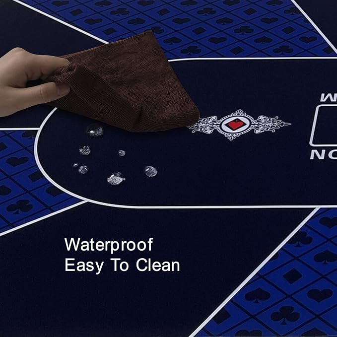 CONTINUE Poker Table Top Layout - Texas Hold'em Poker Mat for 8-10 Players, Anti-Slip Rubber, Blackjack, Casino - Blue