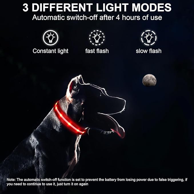 CHUKCHI LED Dog Collar Rechargeable,Waterproof Flashing Collar,Light Up Glow Collar, Adjustable Soft Safety Light Up for Small Medium Large Dogs Walking Camping at Night (Red-L)