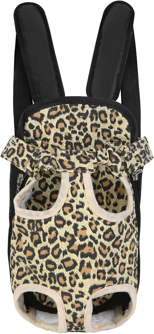Inspack Dog Backpack Carrier/Cat Carrier, Adjustable Pet Front Carriers Travel Bag for Puppy Medium Dogs, Legs Out, Soft Dog Chest Carry Backpacks for Hiking/Camping, 2.5-4 lbs, Leopard Print