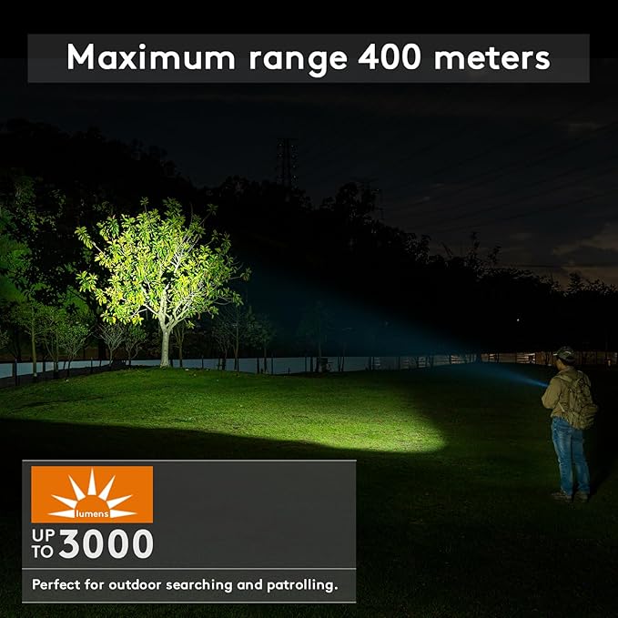 RovyVon Search S21 3000 Lumens Flashlight Super Bright, USB-C Rechargeable Mechanical Switch Pocket Spotlight Flashlights with 400 Meter Beam Distance, Magnetic Tail, IPX8 for Outdoors, Camping