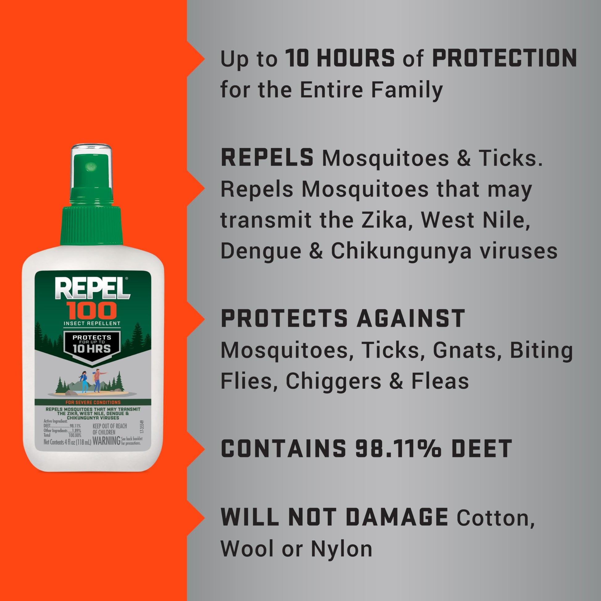 Repel 100 Insect Repellent, 4 Ounces, With DEET, 10-Hour Protection Long-Lasting Insect Repellent