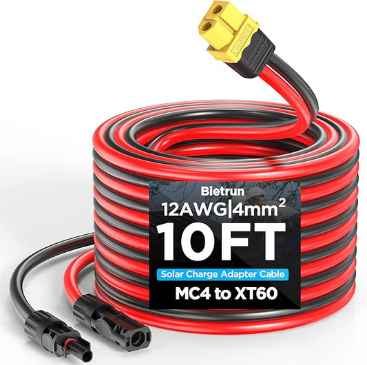 Mc4 to Xt60, 10FT Xt60 Connector Solar Charge Cable, 12AWG Pure Copper Solar Panel Mc4 to XT60 Extension Adapter Cable, Waterproof Connectors, for Solar Panel to Battery, RV, Portable Power Station