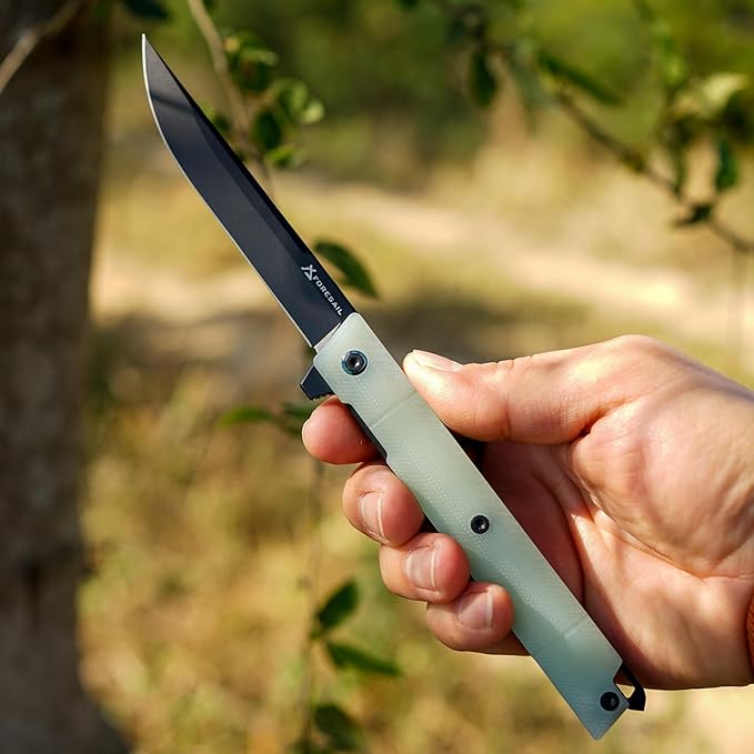 Flipper Pocket Folding Knife,DC53 Steel Blade and G10 Handle. With pocket clip and glass breaker,men's pocket knife hiking trip EDC tool Knife (Natural G10 Handle-D)