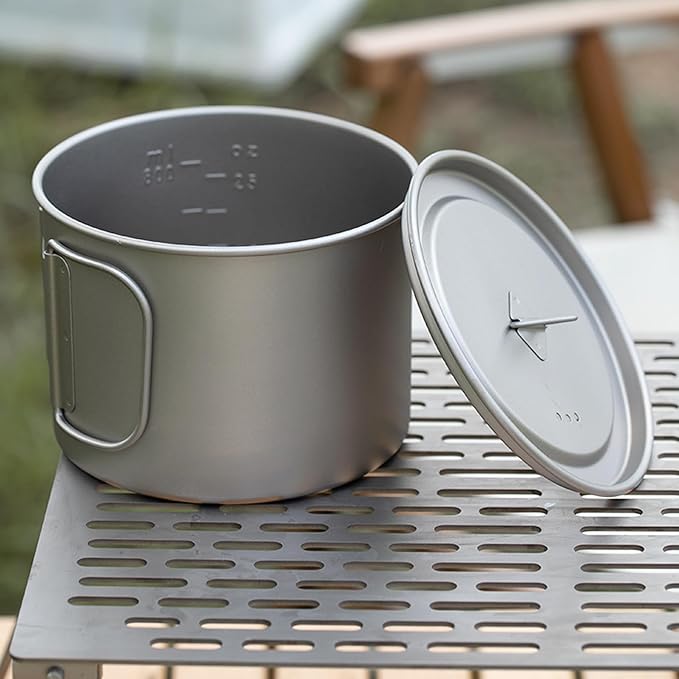 Titanium Pot 900ml & 1100ml & 1600ml Lightweight Camping Cookware for Outdoor Hiking Backpacking Travel, Non-Toxic Druable Cooking Pot with Lid & Folding Handle