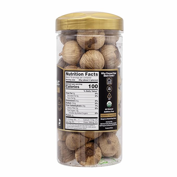 MW Polar USDA Organic Black Garlic 20 oz (Pack of 1), Whole Bulbs, Easy Peel, All Natural, Chemical Free, Kosher Friendly Ready to Eat Healthy Snack