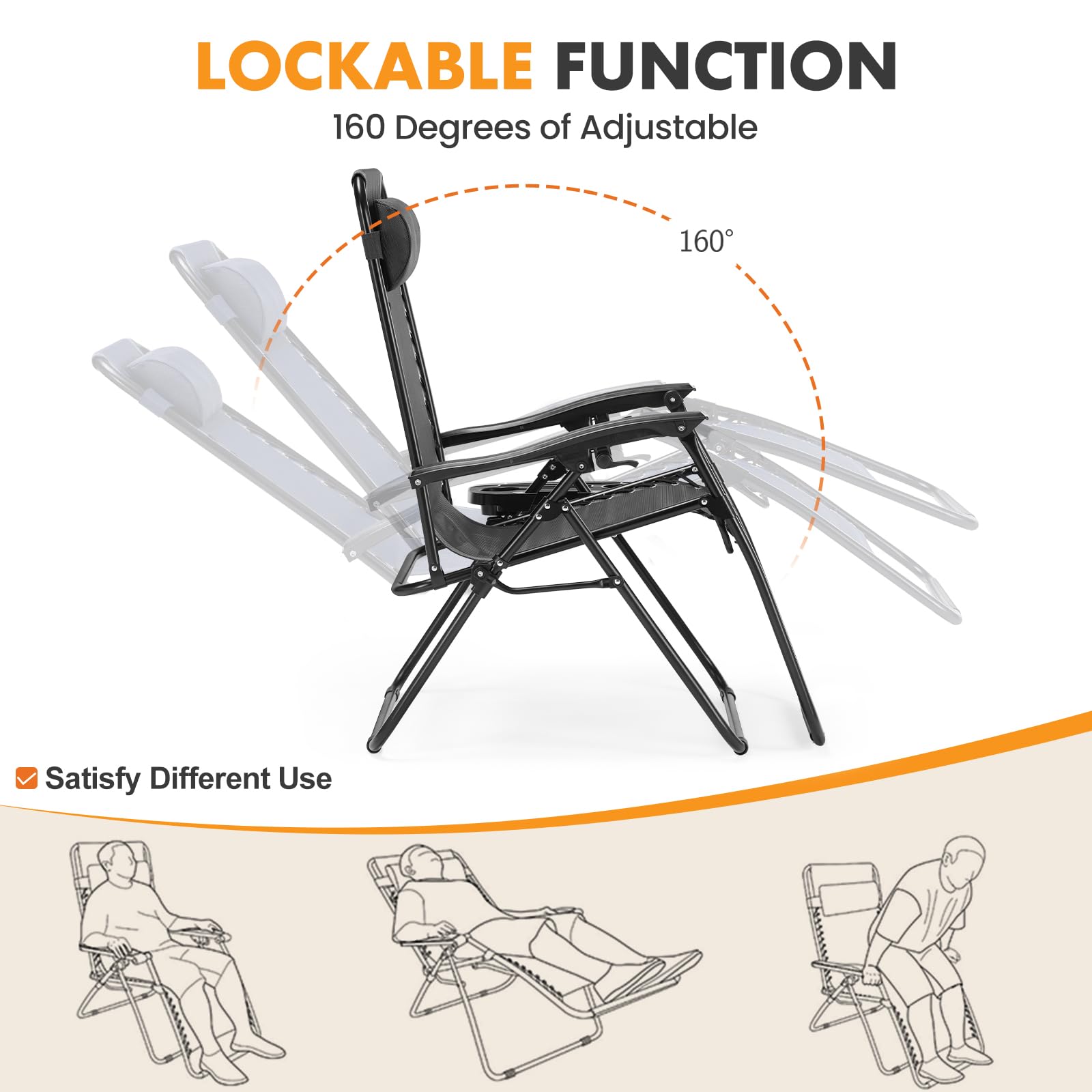 NEWBULIG Zero Gravity Chairs Set of 2, Lounge Chair Folding Portable Adjustable Camping Reclining