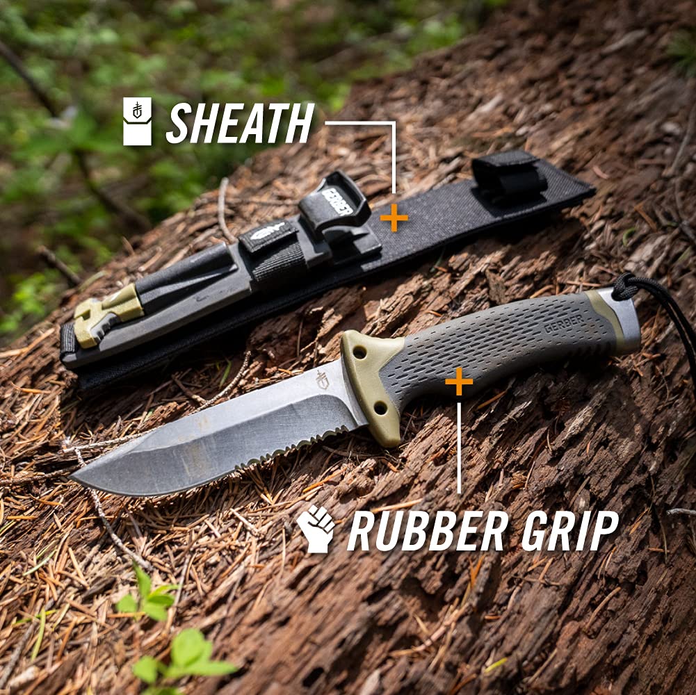 Gerber Ultimate Fixed Blade Knife w/Sheath, Knife Sharpener, Ferro Rod