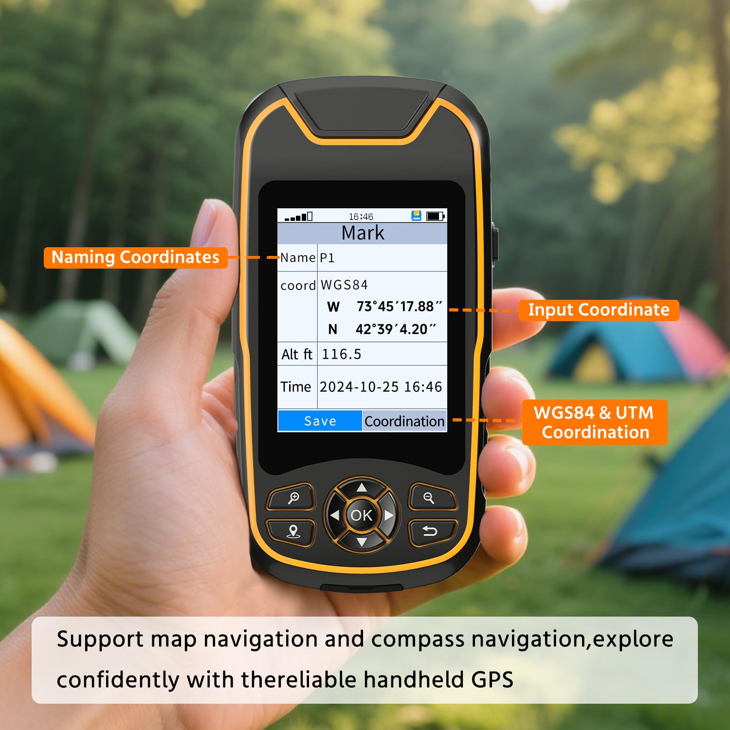 Handheld GPS for Hiking, Rugged and Waterproof Handheld GPS Navigator, 3.2" Sunlight Readable