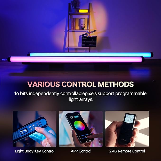 VILTROX K90 2 Pack RGB Tube Light, 30W 38inch Large RGBWY Photography LED Video Stick Light Wand with APP/2.4G/Remote Control, CRI 97+, 26 Scenes, 2500K-8500K, 14.8V/3300mAh Battery, Magnetic Chip