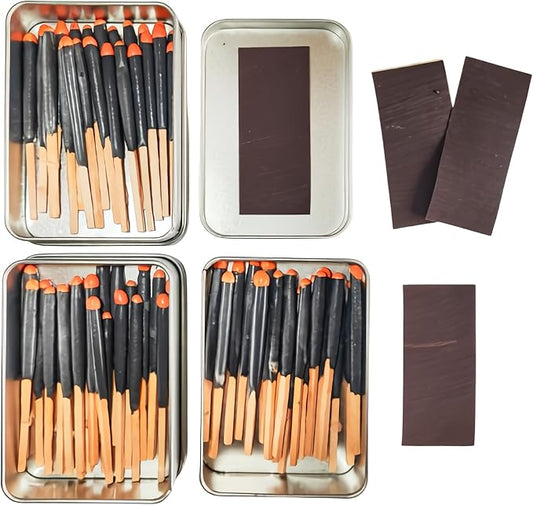 Survival Waterproof Matches Kit – 20/40/60 Fire Matches + Extra Striker in Metal Tin, Waxed Tinder Cords – Stormproof Windproof Fire Starter for Camping & Emergency (3 x Tin)