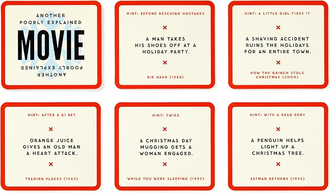 Brass Monkey Poorly Explained Movies – Holiday Edition Party Game with 300 Cards Featuring Uniquely Terrible Descriptions of Movies, Suitable for 2-8 Players