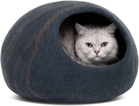 MEOWFIA Cat Cave ??Premium Felt Cat Bed for Indoor Cats, Handmade 100% Merino Wool (Medium, Slate Grey)