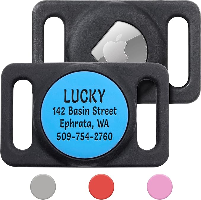 GoTags Designed for Airtag Engraved Dog Collar Holder, Personalized Case for Pet Collar, Up to 4 Lines of Custom Text, Slide On Tag for GPS Dog Tracker, Compatible with Apple iPhone (Solid, Large)