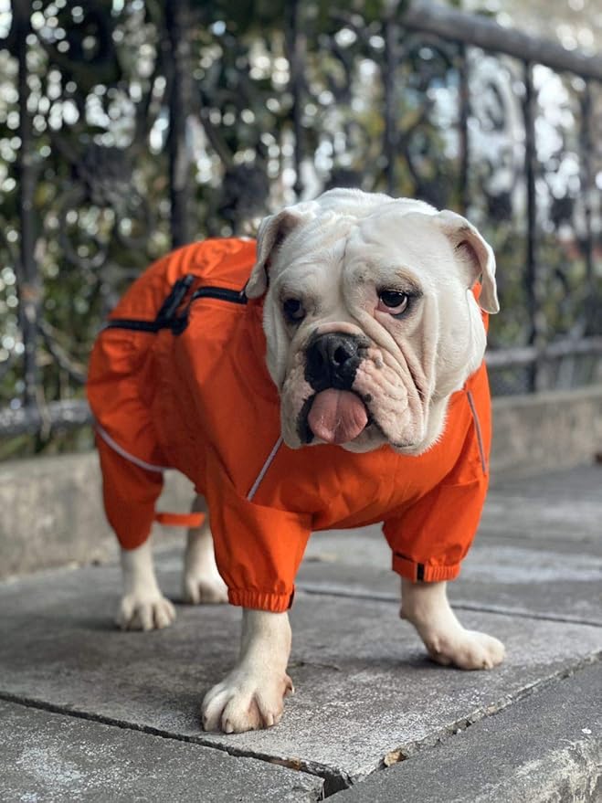 Dogs Waterproof Jacket, Lightweight Waterproof Jacket Reflective Safety Dog Raincoat Windproof Snow-Proof Dog Vest for Pugs English French Bulldog American Pit Bull Orange B-S