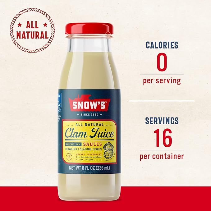 Snow's All Natural Clam Juice, 8 Fluid oz Bottle (Pack of 12) - Gluten Free, Keto Friendly - Great for Pasta & Seafood Recipes